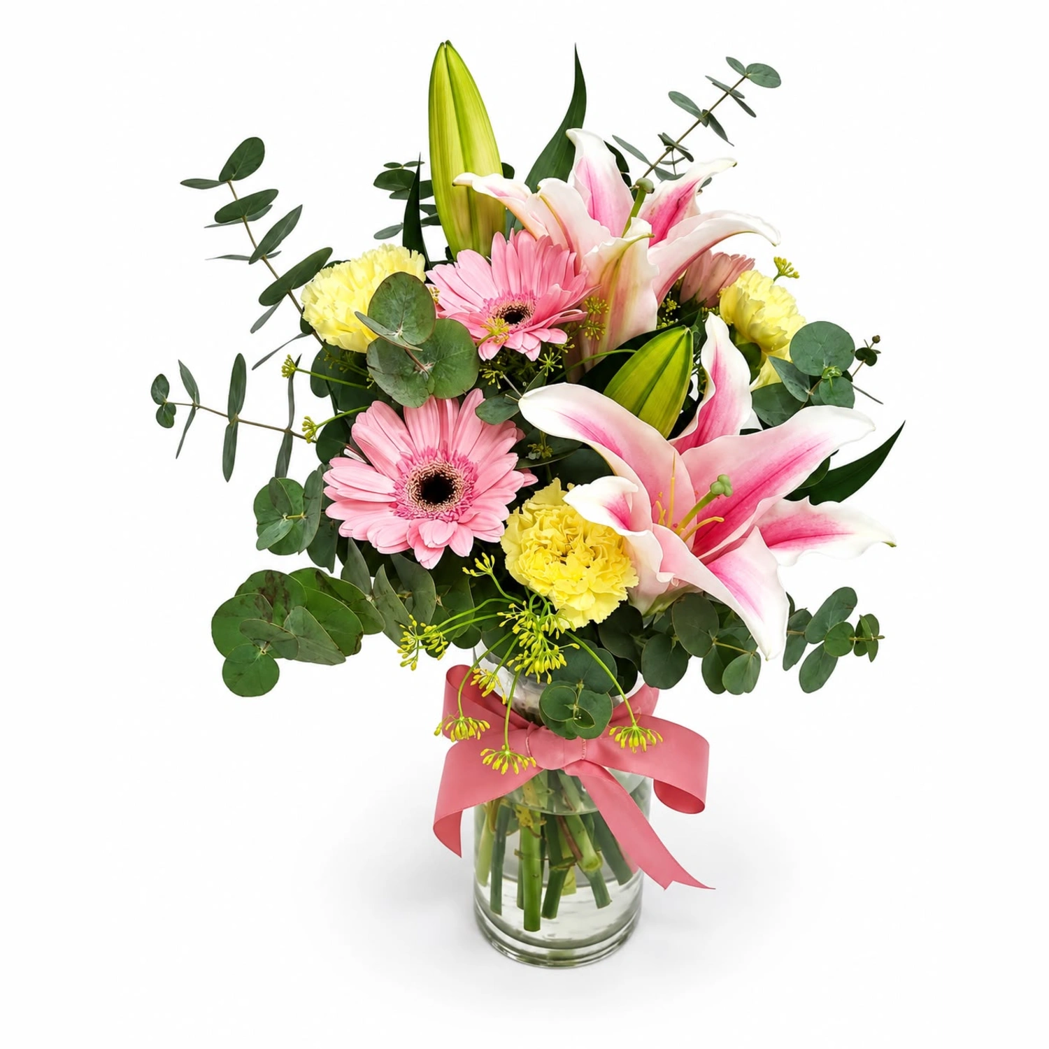 Agniya Pembe Lilyum ve Gerbera Cam Vazo