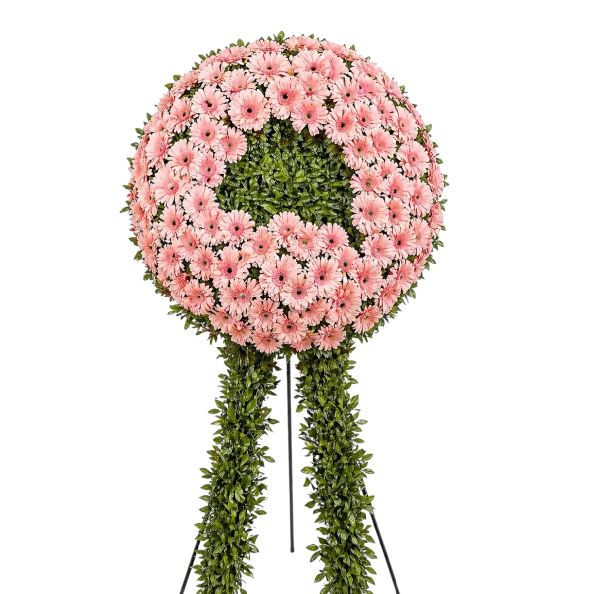 yeşillik Kaplı Ayaklı Pembe Gerbera Ferforje