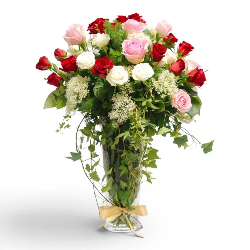 Romantic Tricolor Rose Vase Arrangement
